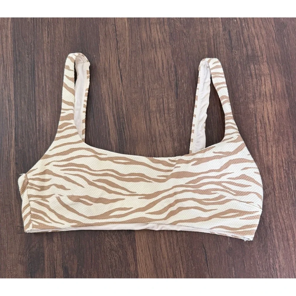 Aerie Womens Pique Animal Print Bikini Set High Waisted Scoop Neck Cheeky SZ M/L